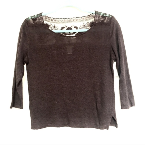 Forever 21 3/4 Length Sleeve Gray Tee Shirt Lace Blouse size Small - Picture 1 of 6